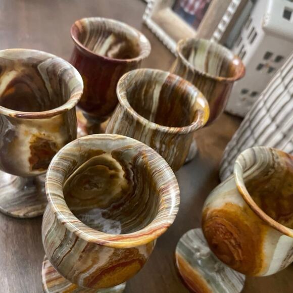 Vintage green onyx goblets set of 6 - Picture 3 of 8